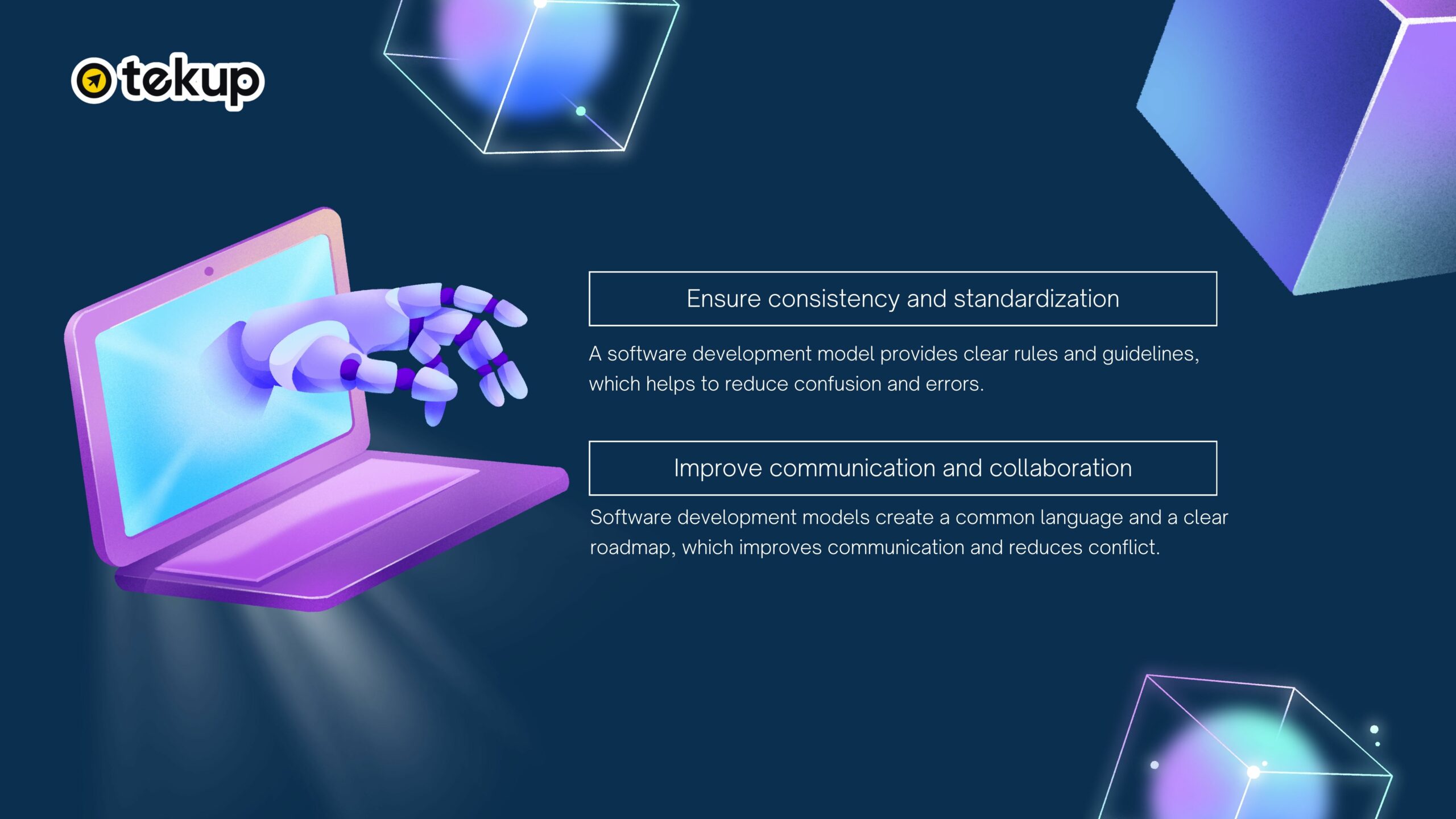 The software development model ensures consistency and standardization