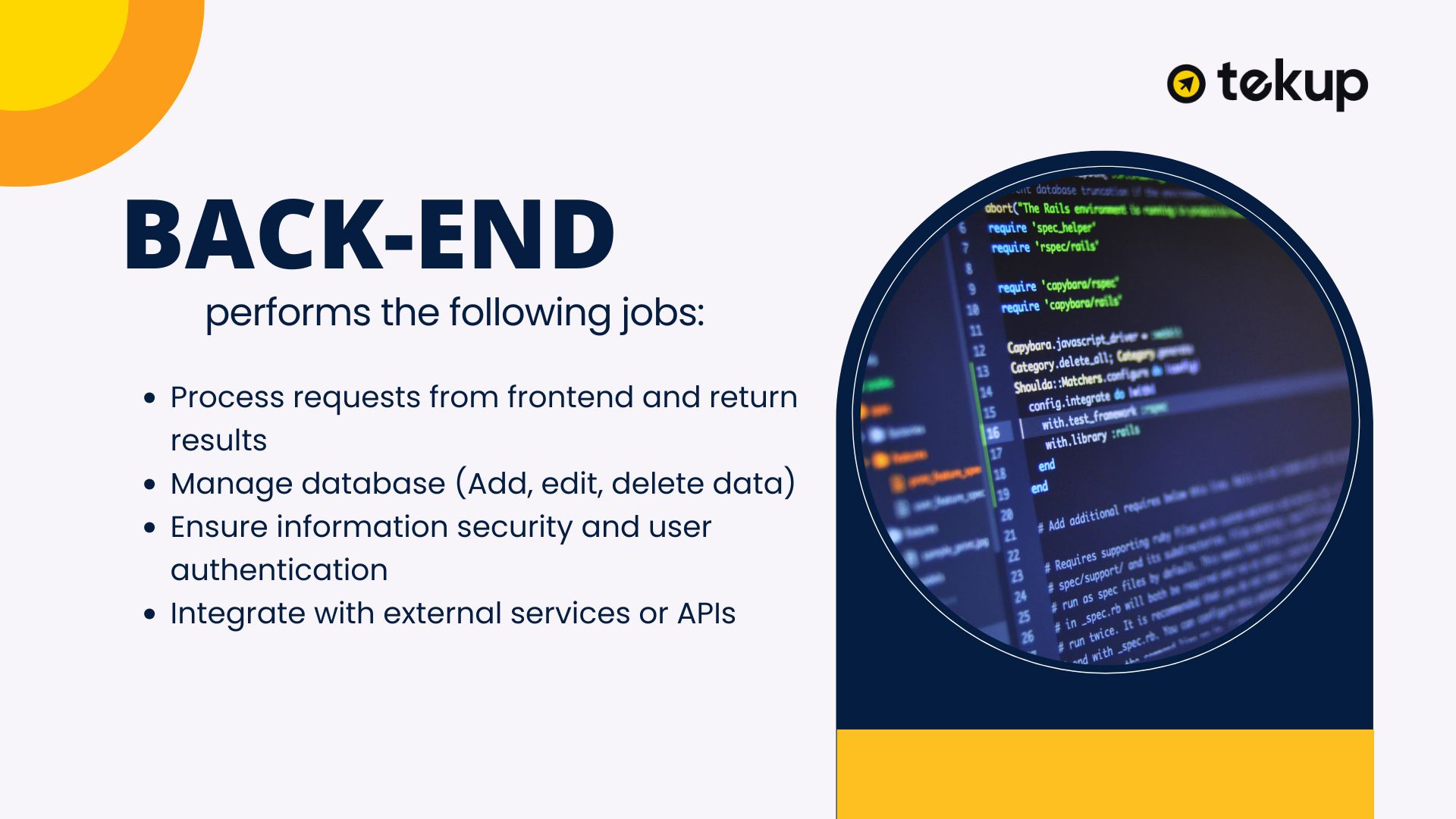 What jobs does the back-end need to do